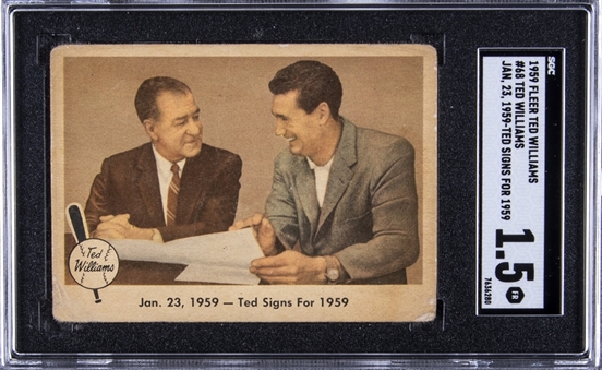 1959 Fleer Ted Williams Key Card #68 "Ted Signs for 1959" – SGC FR 1.5 